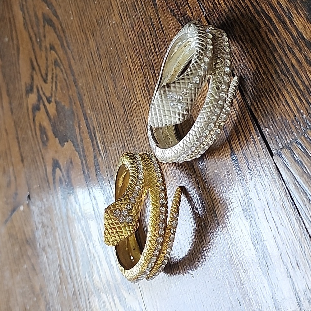 Metal Snake Rhinestone Braclets-Gold and Silver Set of 2
